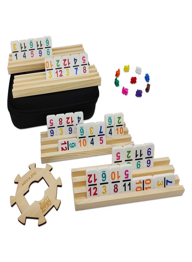MIDOLITE Mexican Train Dominoes Set with Numbers and 4 Wooden Racks, Double 12 Domino Travel Set with Wooden Hub, 91 Colored Domino Tiles Game Set with for Family Game Night - Image 1